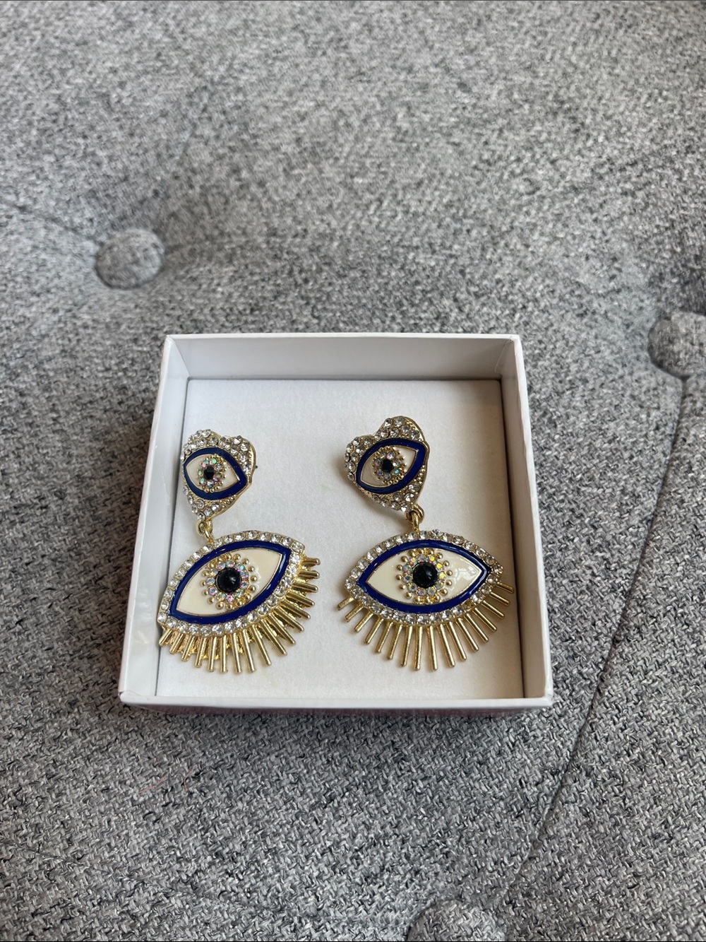 Gold & Blue Evil Eye Drop Earrings